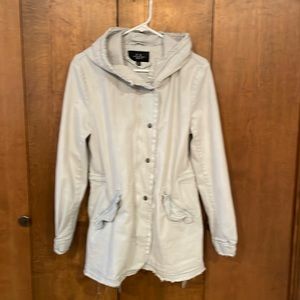 Coalition LA Buckle Distressed Hooded Jean Jacket Size M